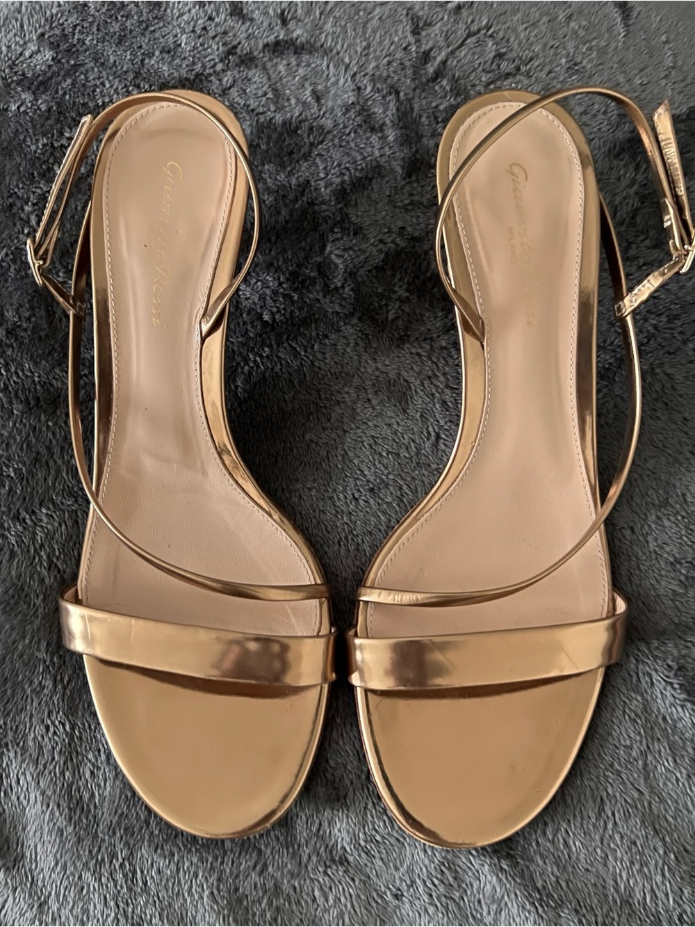 Gianvito Rossi Metallic Rose Gold Ankle-Strap Sandals